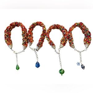 Braided Seed Bead Bracelet, silver-finished pewter end caps and Lobster Clasp